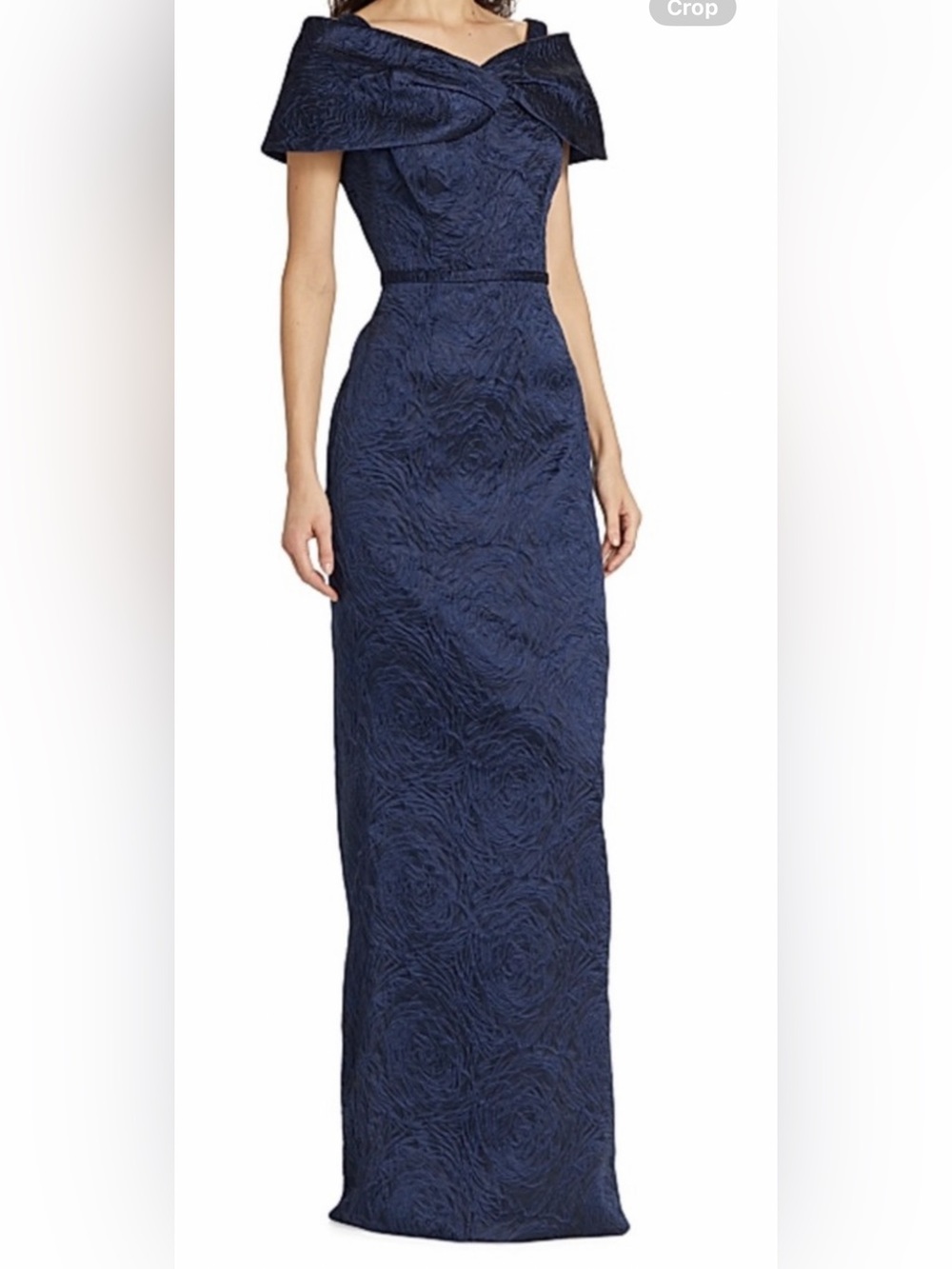 Teri Jon Navy Textured Off-Shoulder Gown NWT no alterations